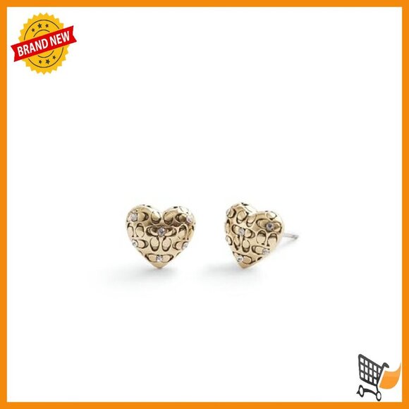 Quilted Heart Stud Earrings with Crystal Accents, Hypoallergenic Titanium - Picture 2 of 4